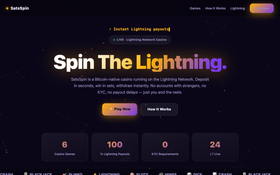 SatsSpin Casino screenshot